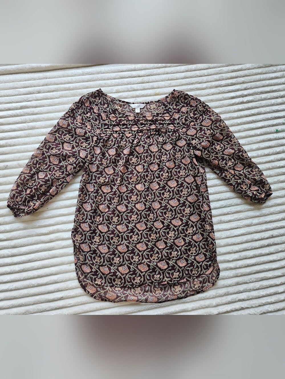 LC Lauren Conrad Black Floral Print Blouse with Pink Accents